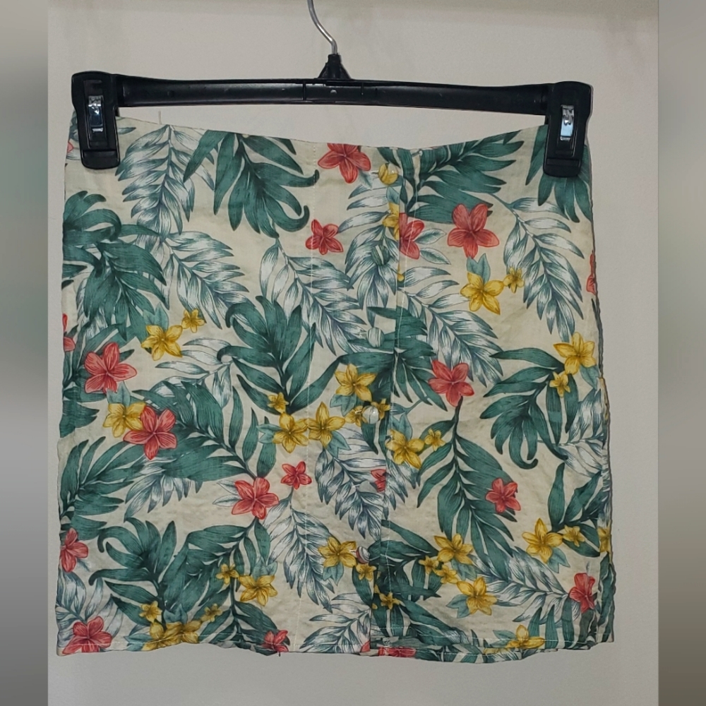Tropical Print Button Front Mini Skirt - Picture 1 of 7